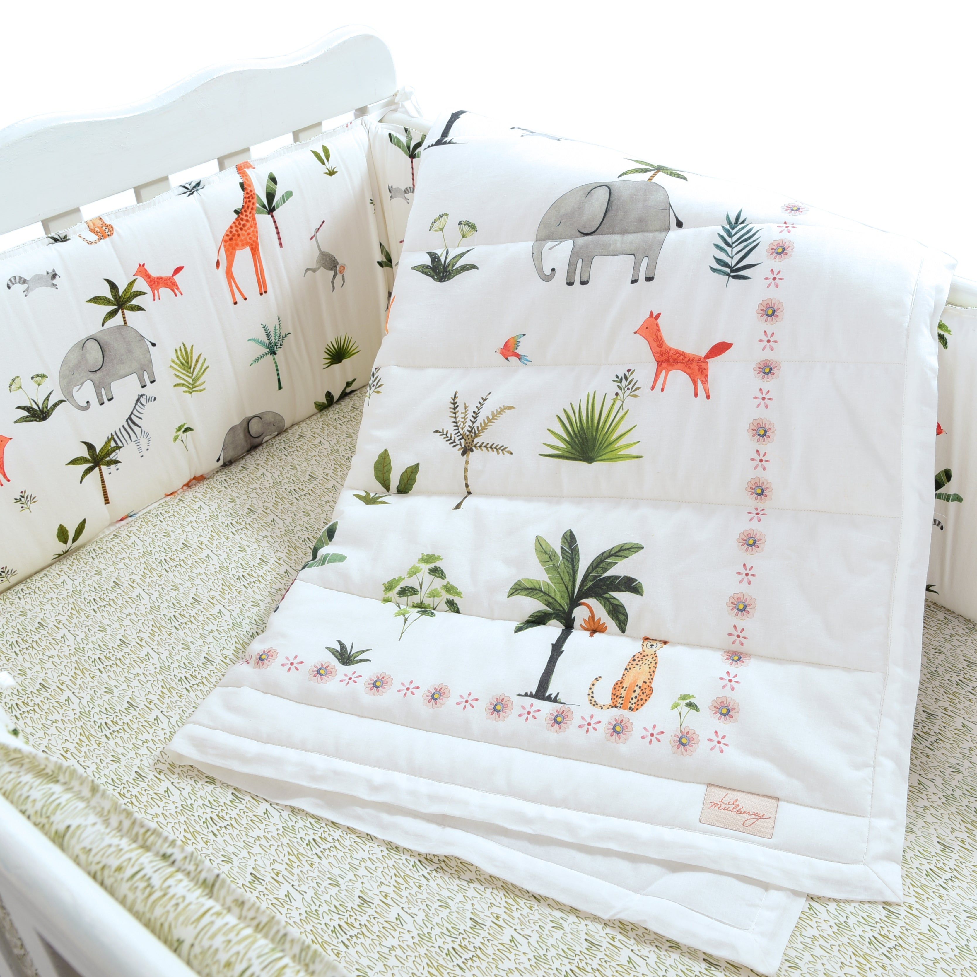 Animal Kingdom Muslin Cot Bedding Set with quilt